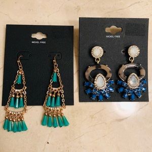 Blue Statement Earrings Bundle 2 Pairs NEW